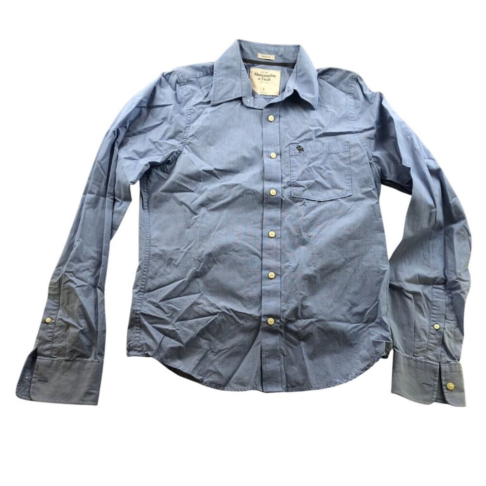 Abercrombie & Fitch Men Shirt Large Muscle Fit Button-Up Long Sleeve Blue Casual
